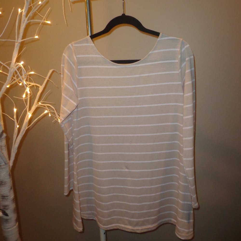 4/$15 ABL Cream and White Stripped Shirt w/ Low-Cut Back